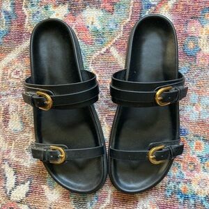 Zara Black Sandals with Gold Buckles
